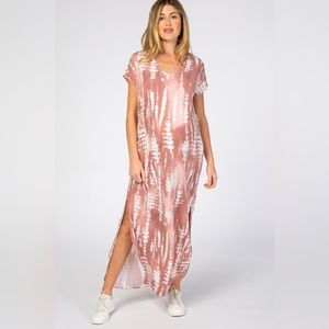 Pink Blush Mauve Tie Dye Maternity Maxi Dress